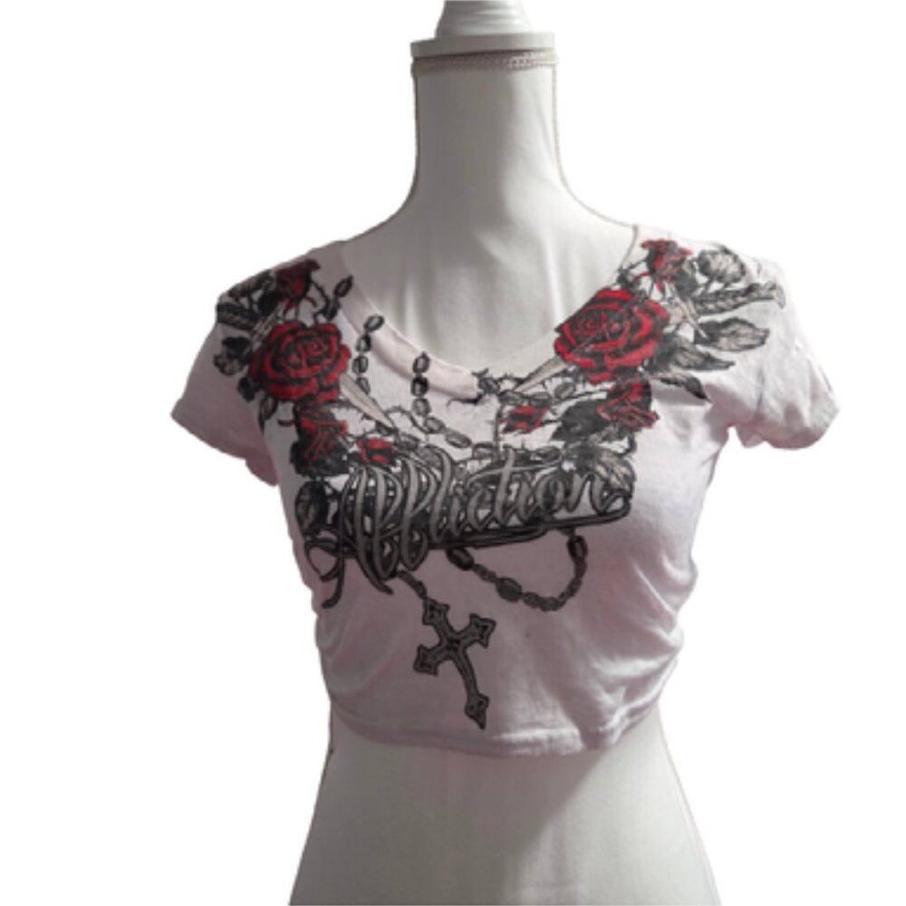 AFFLICTION White Baby-Tee Shirt GRUNGE Y2K